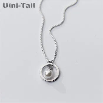 Uini-Chvost nové 925 sterling silver kórejský temperament jednoduchý kruh perlový náhrdelník prívesok wild móda krátkych clavicle reťazca darček