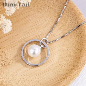 Uini-Chvost nové 925 sterling silver kórejský temperament jednoduchý kruh perlový náhrdelník prívesok wild móda krátkych clavicle reťazca darček