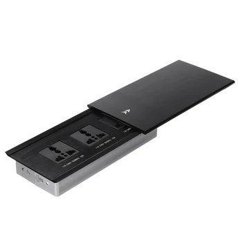 UK EÚ Zásuvky Čierna VŠETKY Hliníkovej Zliatiny Dosku Posuňte Typ 3 Power Dual USB Nabíjanie Port kancelársky Stôl Zásuvky Matný Kryt