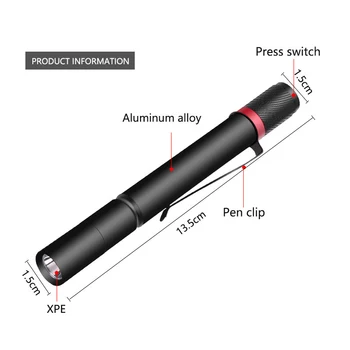 Ultra malé LED Baterka S premium XPE vinuté perly vodotesný IP67 Pero ľahké Prenosné svetlo Pre prípad núdze, camping, vonkajšie