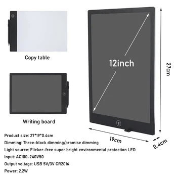 Ultra-Tenké Kreslenie Tablet LED Light Box Tracer Tri-Úroveň Stmievania Maľovanie Sledovanie Doska s mierkou 2 v 1 Skicovanie Kópia