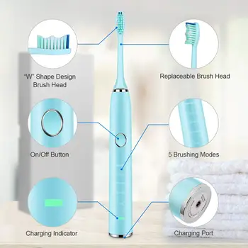Ultrazvukové Sonická Elektrická zubná Kefka USB Nabíjateľné Zubné Kefky S 2 Ks DuPont Náhradný Čas sensiflex Nepremokavé