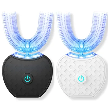 Ultrazvukové U Shape 360 Stupňov, Inteligentný Automatický Sonická Elektrická zubná Kefka 4 Režimy Časovač Modré Svetlo USB Nabíjateľné