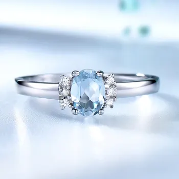 UMCHO Blue Topaz Drahokam Prstene pre Ženy 925 Sterling Silver Zásnubný Prsteň Elipsovitý Rez Svadobné Šperky Birthstone Strany Darček