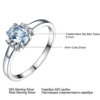 UMCHO Blue Topaz Drahokam Prstene pre Ženy 925 Sterling Silver Zásnubný Prsteň Elipsovitý Rez Svadobné Šperky Birthstone Strany Darček