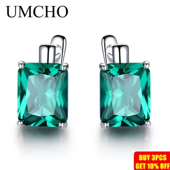 UMCHO Luxusné Emerald Drahokam Klip Náušnice pre Ženy, Skutočné 925 Sterling Silver Šperky Zelený Drahokam Módne Svadobný Dar