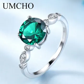 UMCHO Romantický Vytvorené Nano Emerald Birthstone Krúžky Pevné 925 Sterling Silver Krúžky Pre Ženy Výročie Dary, Jemné Šperky