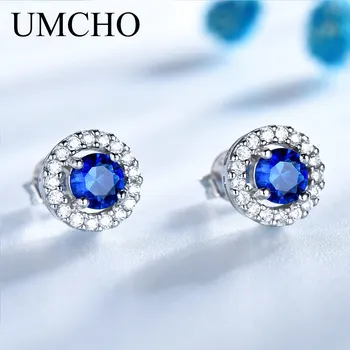 UMCHO Simulované Sapphire Stud Náušnice Pre Ženy Pevné, Čisté 925 Sterling Silver Šperky, Svadobné Princezná Diana Romantické Šperky