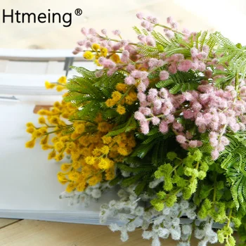 Umelé kvety Mimózy Kytice fuzzy simulácia výsadbu DIY svadobné domova rastlín Vence kvetov