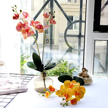 Umelý Kvet Phalaenopsis S Listy, Plastové Falošné Kvet Pre Domáce Svadobné Dekorácie Motýľ Orchidea Dodávky Rekvizity ACC22