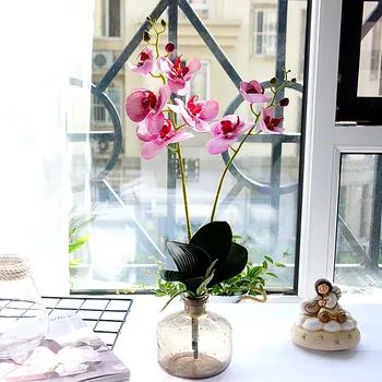 Umelý Kvet Phalaenopsis S Listy, Plastové Falošné Kvet Pre Domáce Svadobné Dekorácie Motýľ Orchidea Dodávky Rekvizity ACC22