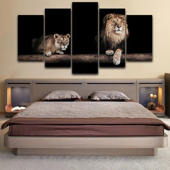Umenie Modulárny Plagát Domov Obývacia Izba, Obrázky, Maľovanie 5 Panel Lions Zvierat Rámec HD Vytlačené Moderné Plátno na Stenu, Dekorácie