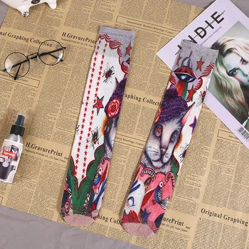 Umenie Ponožky Žena Módy Európe Značky Maľovanie 3D Tlač Dámy Dlho Sokken Kvet, Ovocie Strieborného Drôtu Ulici Hiphop Ponožky