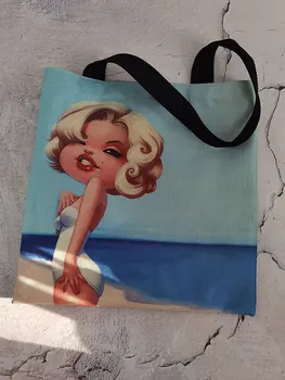 Umenie Retro Marilyn Monroe Tote Tašky pre Ženy Praktické Tlač Klasický Štýl Dámy Obed Box Vrece Roztomilý All-Zápas Shopper Taška