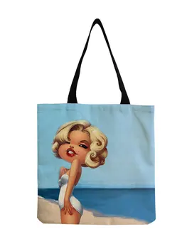 Umenie Retro Marilyn Monroe Tote Tašky pre Ženy Praktické Tlač Klasický Štýl Dámy Obed Box Vrece Roztomilý All-Zápas Shopper Taška