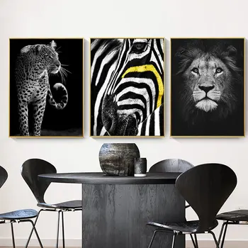 Umenie Tlač Plagátov Black & White voľne Žijúcich Zvierat Plátno na Maľovanie Lev, Slon Leoparda, Tigra Wall Art Obraz pre Steny v Obývacej Izbe