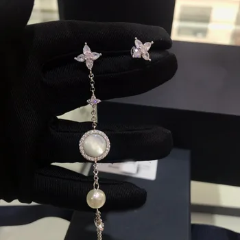 UMGODLY Luxusné BrandAsymmetry Dlhým Reťazcom Star AB Náušnice s Perlou Cubic Zirconia Ženy, Módny Dizajn Značky Šperkov