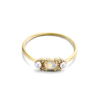 UNICE Originálny Dizajn 9K Žlté Zlato Prírodné Biele Opálové Vintage Jednoduché Súd Jemné Šperky Sladkovodné Perly Prstene Pre Ženy