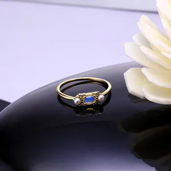 UNICE Originálny Dizajn 9K Žlté Zlato Prírodné Biele Opálové Vintage Jednoduché Súd Jemné Šperky Sladkovodné Perly Prstene Pre Ženy