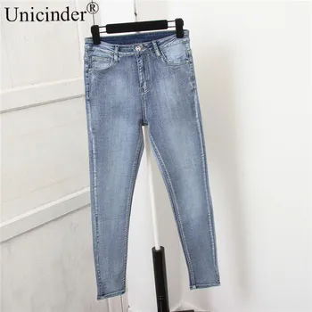 Unicinder 2021 Plus SizeXL-5XL Elastické Jeans Plnej Dĺžke Svetla Tlačidlo Lietať Chudá Džínsy pre Ženy Dámske Núdzi Džínsy#1714