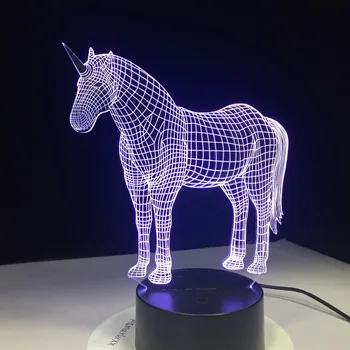 Unicorn 3D LED Nočné Svetlo 7 Farieb Svetla, pre Domáce Dekorácie, Lampy Úžasné Vizualizácie Optické Ilúzie Úžasné Hologram
