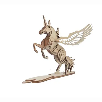 Unicorn Drevené Troch-dimenzionální obrazová Skladačka Deti Diy Hračka Darček