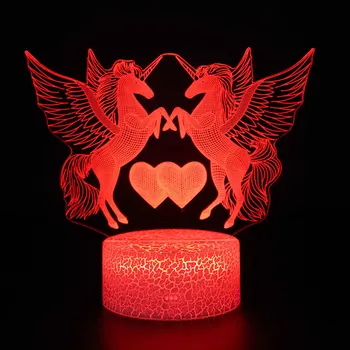 Unicorn Pegasus Akcie Obrázok Série Akrylových 3D Ilúziu LED Lampa 16Color Diaľkové Ovládanie, Stolové Lampy, Hračky Pre dieťa Vianočný Darček