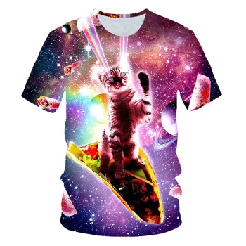 Unisex deti Funny T Shirt Mačka 3D Tlač Lete Bežné Tričko O Krk Krátky Rukáv T-Košele, Topy chlapci a dievčatá Oblečenie Camise