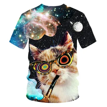 Unisex deti Funny T Shirt Mačka 3D Tlač Lete Bežné Tričko O Krk Krátky Rukáv T-Košele, Topy chlapci a dievčatá Oblečenie Camise