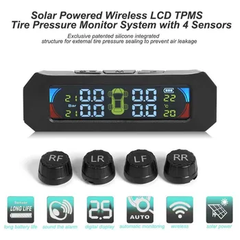 Univerzálny Bezdrôtový TPMS Solárnej Energie Sledovanie Tlaku v Pneumatikách Systém Farebný LCD Displej so 4 Externý Snímač Dve inštalácie