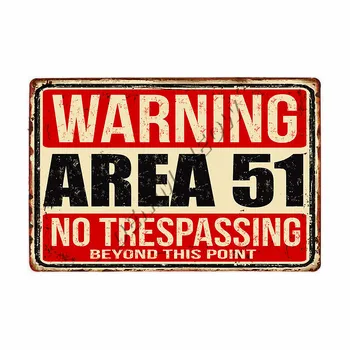 Upozornenie Area 51 Vintage Kovov Cín Prihlásiť UFO Oblasti Činnosti Varovanie Nebezpečenstvo Steny Doska Retro Umenie Maľba Nálepky Domova WY80