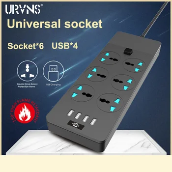 URVNS Prepäťová ochrana Napájania Pásy Predlžovací Kábel Viacerých Ochrana 6 4 Zásuvky USB Port pre iPhone, iPad, PC Home Office Cestovanie