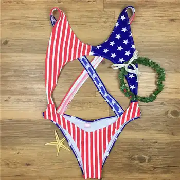 USA Príznak Tlač Plavky Star jednodielne plavky Vystrihnúť Monokiny Plávanie Oblek pre Ženy Plavky Plávať Obleky Kombinézu Žena