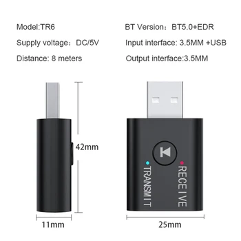 USB Bluetooth 5.0 Adaptér 2 v 1, USB, Bluetooth Prijímač/ Vysielač,AUX-in 3,5 mm Jack, Denoise HIFI Hudba pre TV