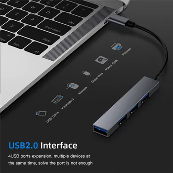 USB C HUB 4 Port Typu C, USB 2.0 Rozbočovač Converter Adaptér Kábel pre MacBook Notebooku, Tabletu, Počítača