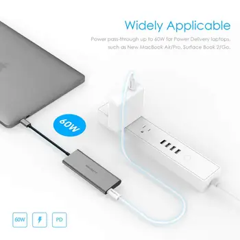 USB C Hub 4 Porty USB 3.0 ,Typ C Nabíjací Adaptér pre MacBook Pro 13/15/16 (Thunderbolt 3 Port), Nový Mac Vzduchu 2018 2019