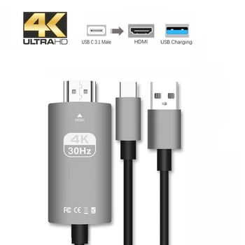 USB-C Typ C Na kompatibilný s HDMI Kábel 4K*2K, HD Video Audio Nabíjací Adaptér Kábel Pre Samsung Galaxy S8 S9 S10 Huawei P20 P30