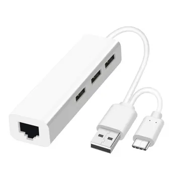 USB Ethernet s 3 Port HUB, USB 2.0+Typ-C RJ45 Lan Sieťové Karty USB Ethernet Adaptér pre systém iOS, Android, USB 2.0 Typu C HUB