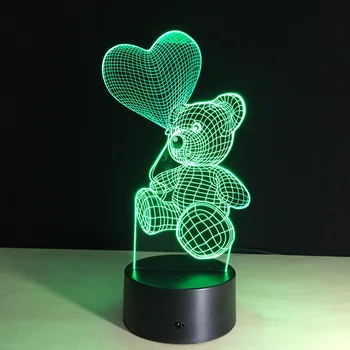Usb Led Lampa 3d Lampa Karikatúra Roztomilý Srdce Medveď Tvar Akryl LED Lampa 3D Detská Nočné Svetlo Spanie Osvetlenie