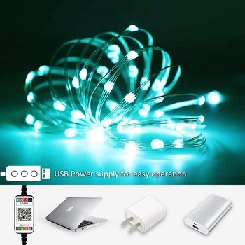 USB LED Reťazec Svetlo Bluetooth App Riadenie Medený Drôt String Lampa Nepremokavé Vonkajšie Víla Svetlá na Vianočný Strom Dekorácie