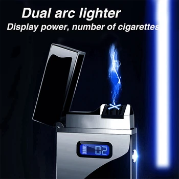 USB Nabíjanie Elektronických ľahšie Dual Arc Plazma Cigaretový Zapaľovač LED Vetru Elektrický Impulz Horák, Zapaľovače Gadgets Mužov