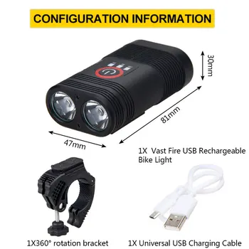 USB Nabíjateľné vstavanej Batérie Bike Svetlometu 2x XML-T6 LED High Light Cyklistické na Čítanie Predné Koleso Baterka Horák