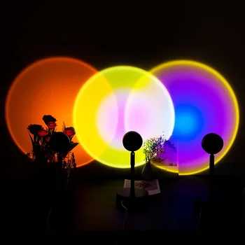 USB Tlačidlo Rainbow západ Slnka Projektor Atmosféru Led Nočné Svetlo Domov Coffe Shop Pozadí Steny Domáce Dekorácie Farebné Čítanie