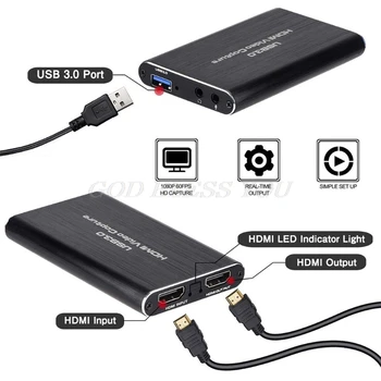 USB3.0 4K Kompatibilný s HDMI Video Capture HDMI-Kompatibilný s USB Video Capture Karty Dongle Live Stream Vysielania Zariadenie Black