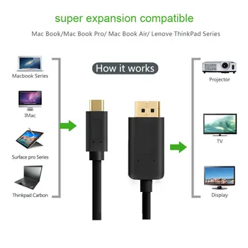 USB3.1 Typ-C na DisplayPort Kábel 4K@60Hz USB-C k DP pre Nový Macbook Samsung S8 ChromeBook G9500