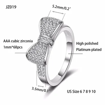 USPS Dropship Snubné Prstene pre Ženy Zásnubný Prsteň s Kameňom Kolo Bielymi Zirkónmi Luk-uzol Top Šperky JZ019