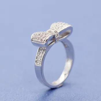 USPS Dropship Snubné Prstene pre Ženy Zásnubný Prsteň s Kameňom Kolo Bielymi Zirkónmi Luk-uzol Top Šperky JZ019