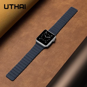 UTHAI B09 Kožené slučky popruh watchband Pre iWatch 3/2/1 38mm 42mm Magnetické slučky Pre Apple Hodinky kapela 40 mm 44 mm Pre iWatch 4/5