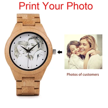 UV Tlač Dizajn Prispôsobiť Zákazníkov Fotografie Pridať na Drevo hodinky Drevené, Bambusové Sledovať Prispôsobenie Tlače OEM
