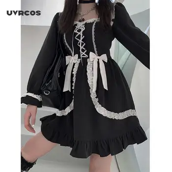 UVRCOS Gothic Lolita Šaty Dievča Patchwork Vintage Dizajnér Mini Šaty, Oblečenie Jeseň Šaty pre Ženy 2020